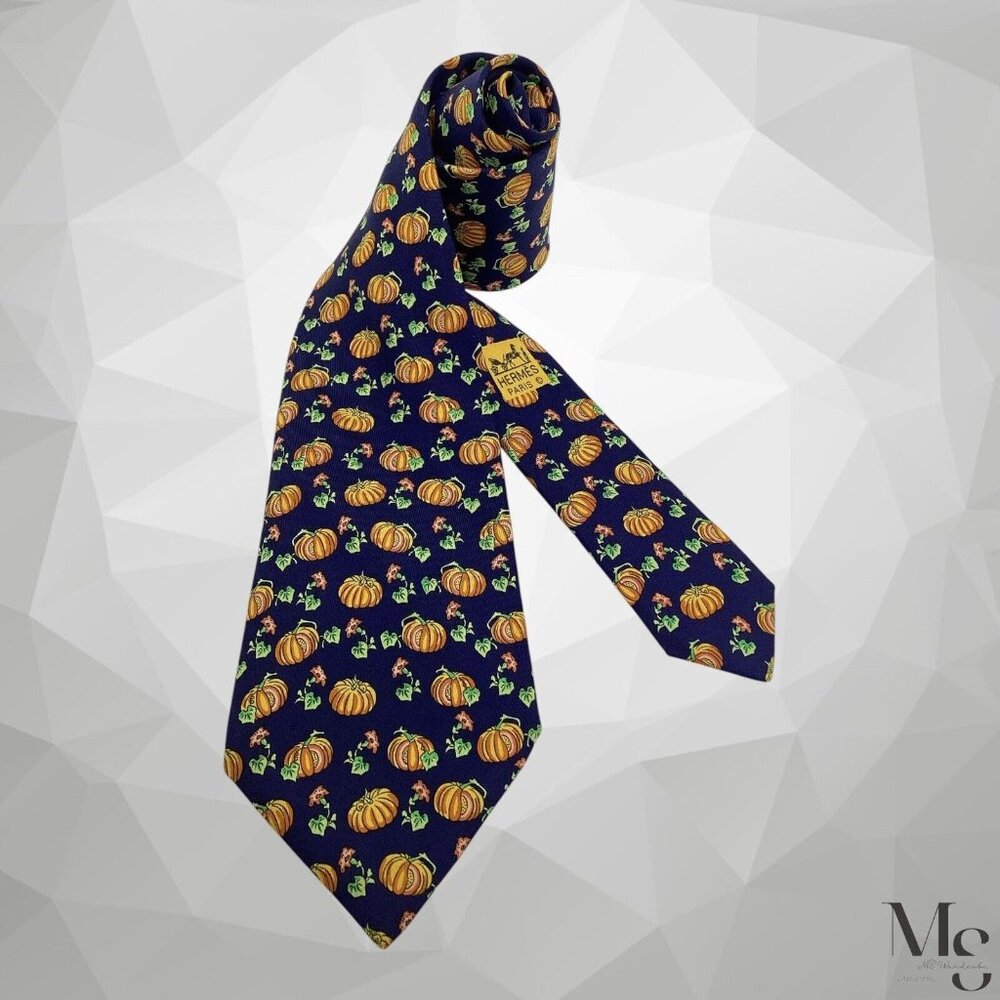 HERMES PARIS 7519 IA Blue Pumpkin Silk Tie Made In France W:3.5" EX COND